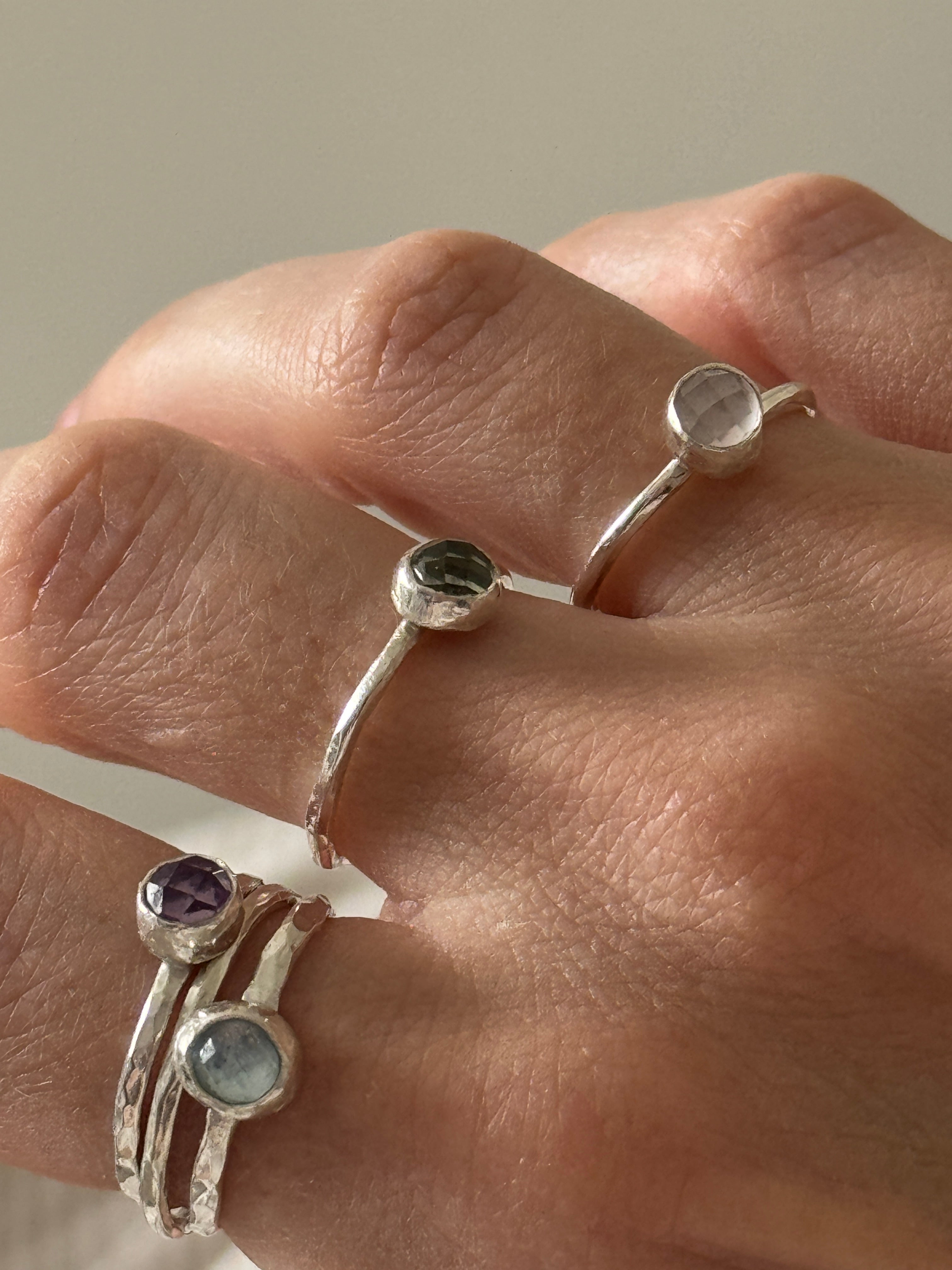Green Topaz Hammered Stacking Ring