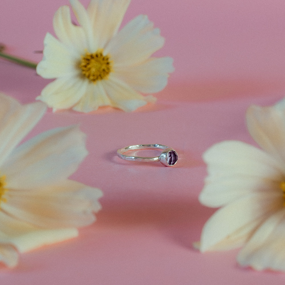 Amethyst Hammered Stacking Ring