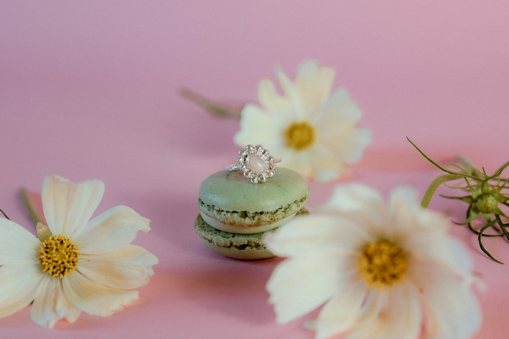 Pink Opal Hammered Flower Stacking Ring